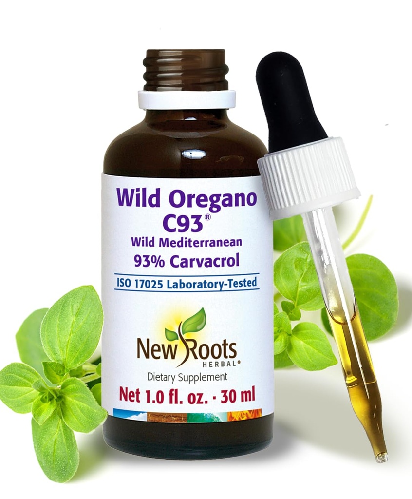Nuevos Roots ¦ Wild Oregano Oil Drops with 93% Carvacrol (1 fl oz) Orgánica Óleo de Oregano Extracto (547 Servings)