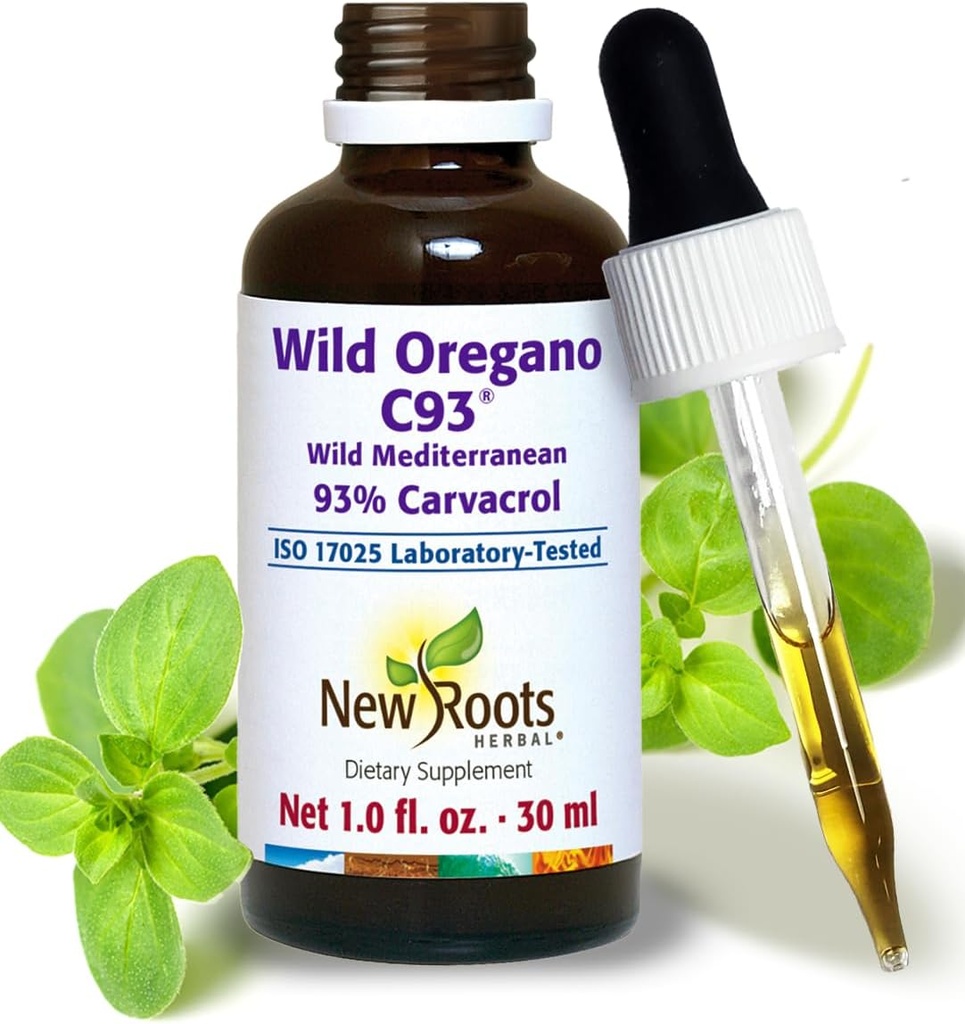 Nuevos Roots ¦ Wild Oregano Oil Drops with 93% Carvacrol (1 fl oz) Orgánica Óleo de Oregano Extracto (547 Servings)
