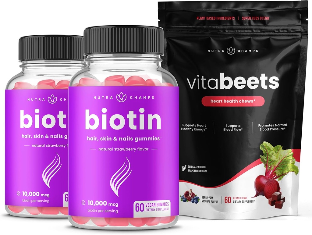 NutraChamps Biotin Gummies 2 Pack &amp; Beet Chews Bundle