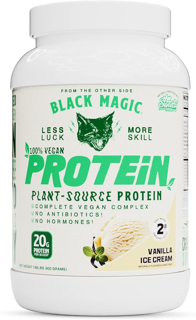 Black Magic Plant-Source 100% Vegan Protein - Keto, Bajo Azúcar, Dairy Free Protein - Pre/Post Workout - Vanilla Ice Cream - 20g Protein - 2 LB