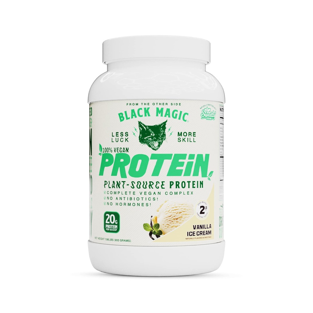 Black Magic Plant-Source 100% Vegan Protein - Keto, Low Sugar, Dairy Free Protein - Pre/Post Workout - Vanilla Ice Cream - 20g Protein - 2 LB