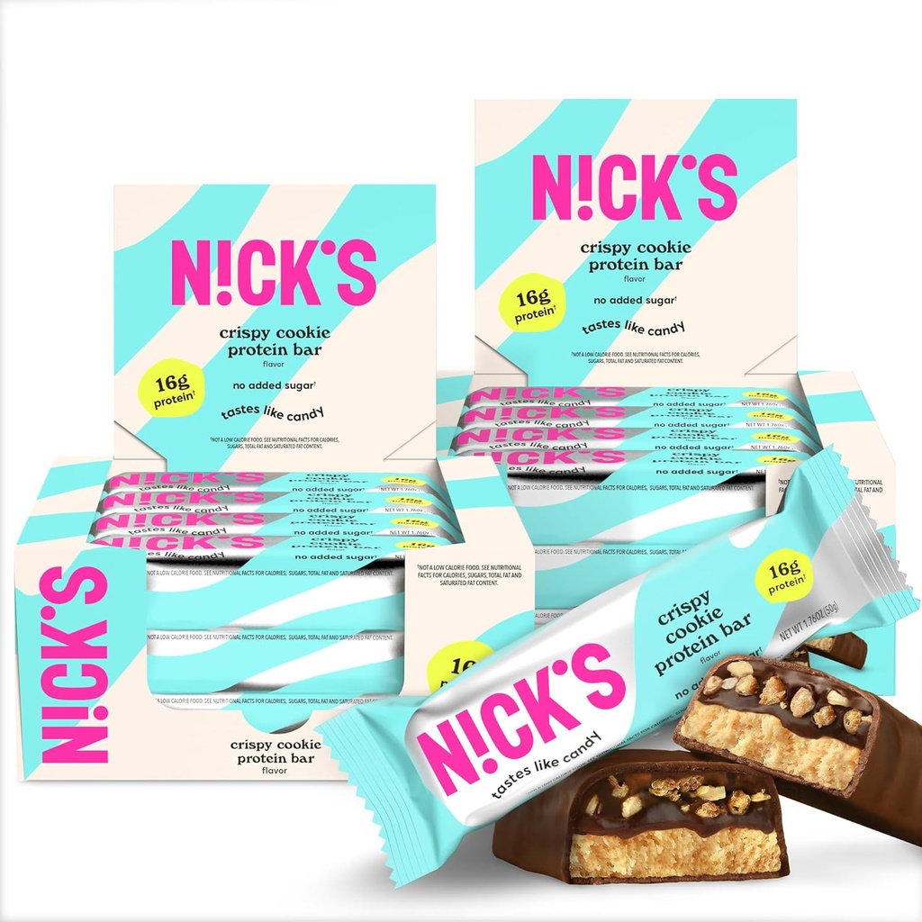 Las barras de proteínas de Nick Krispi Cookie tención 16g protein TENED 210 calorías TENIDO Baja Carb Keto Friendly Snacks No Añadido Sugar (Multipack 24 bars x 50g)