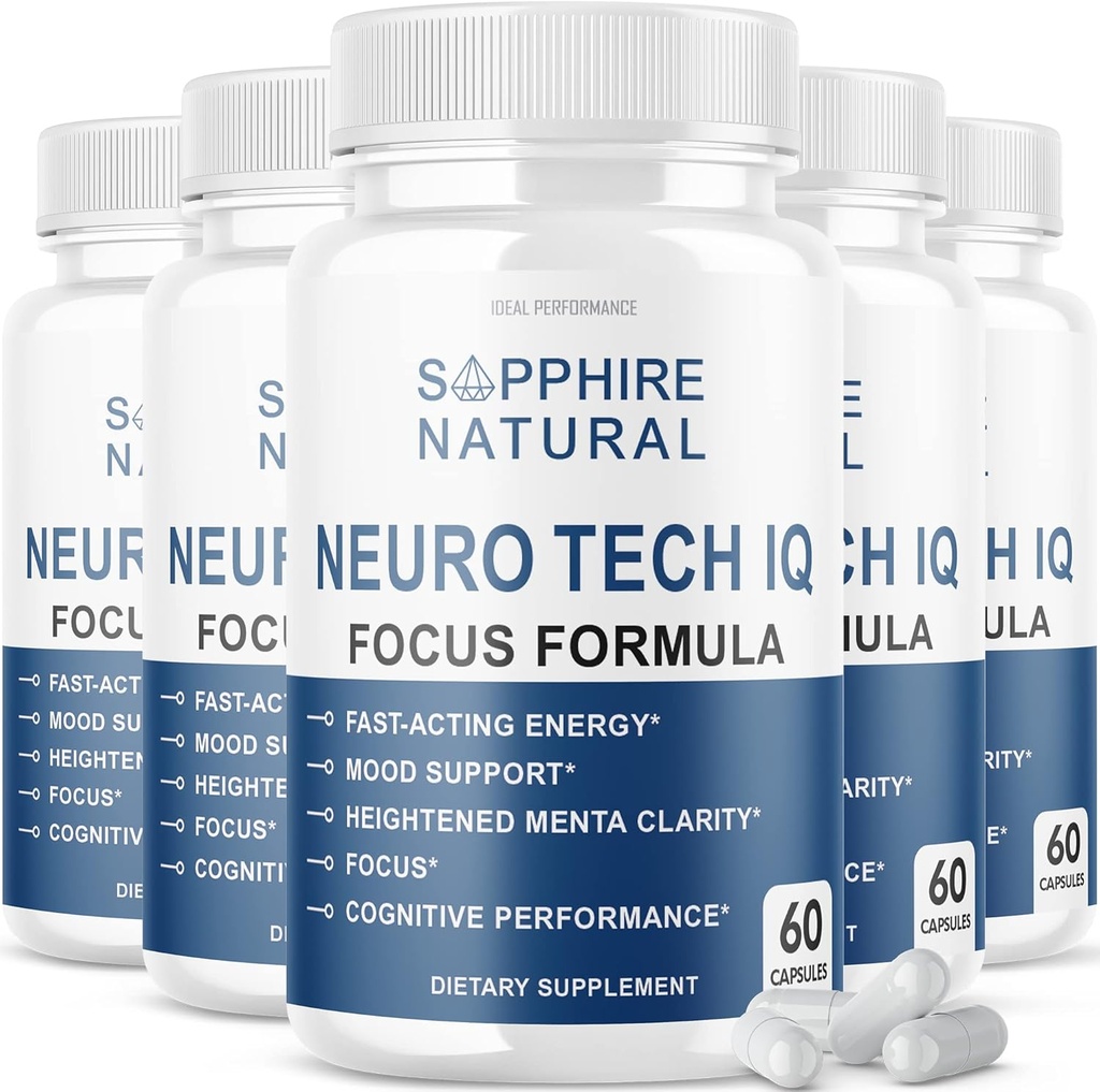 (5 Pack) Neuro Tech IQ Brain Supplement Neurotech Iq Focus Pills (300 cápsulas)