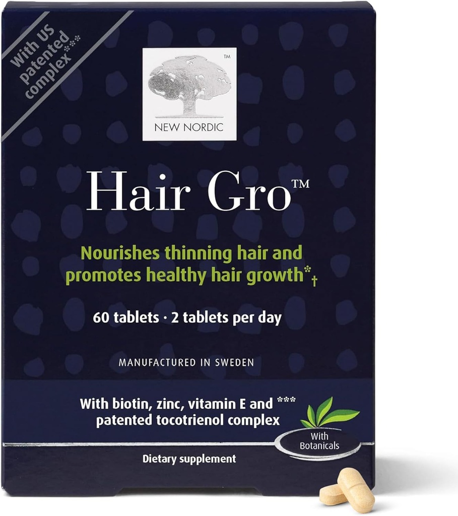 NUEVA GRUPO NORDIC de cabello, Suplemento de crecimiento del cabello, Biotin &amp; Palm Fruit Extract Tocotrienols for Natural Regrowth, 60 Conde (Pack of 1)