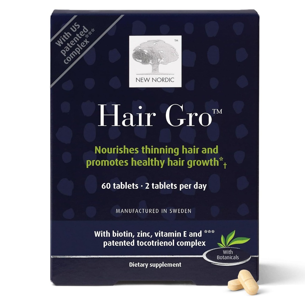 NUEVA GRUPO NORDIC de cabello, Suplemento de crecimiento del cabello, Biotin &amp; Palm Fruit Extract Tocotrienols for Natural Regrowth, 60 Conde (Pack of 1)