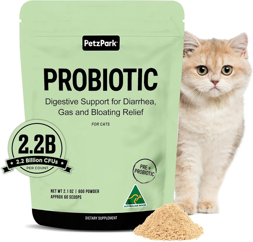 Probiótico para Cats & Kittens - Cat Probiotic Powder para la Prevención del Peluquero, Apoyo Digestivo, Salud Inmune, Prebióticos y Alivio de la Diarrea - Adecuado para gatos de interior - 60 Scoops