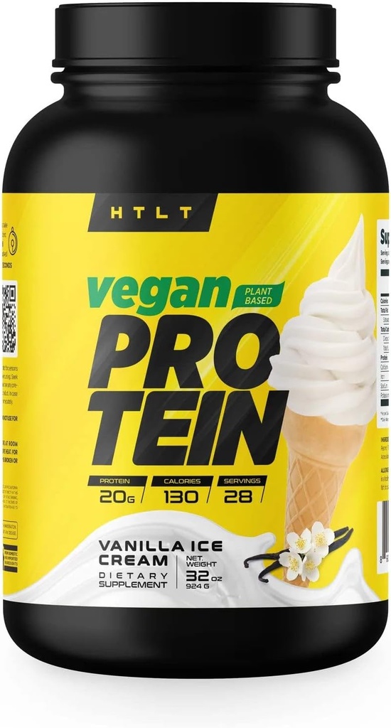 Proteína vegana por HTLT ANTE Planta Basada Polvo Proteína Silencioso Pea &amp; Rice Protein Powder Blend  habit for High-Protein Shakes and Baked Treats, (Vanilla Ice Cream)