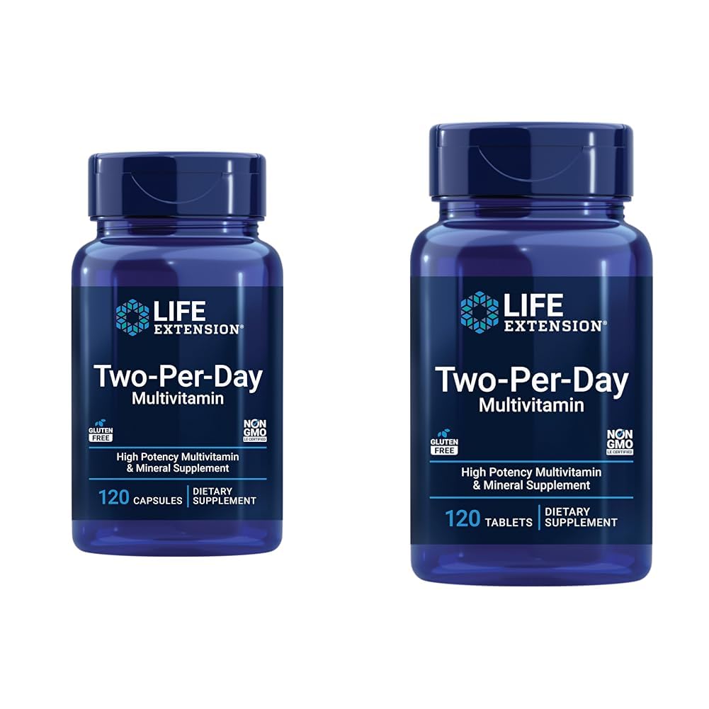 Ampliación de vida Multivitamínico de dos por día 120 cápsulas &amp; 120 tabletas - Vitaminas B, C, D, Zinc &amp; Más de 25 vitaminas, minerales & extractos