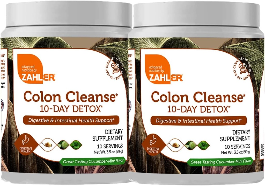 Zahler Colon Cleanse 10-Day Detox Cleanse - Cucumber Mint Flavor - Herbal Digestive Wellness - Colon Cleanser " Detox for Bowel Movement, Body Detox, Digestion Aid for Women and Men - 3.5 oz (2 Pack)