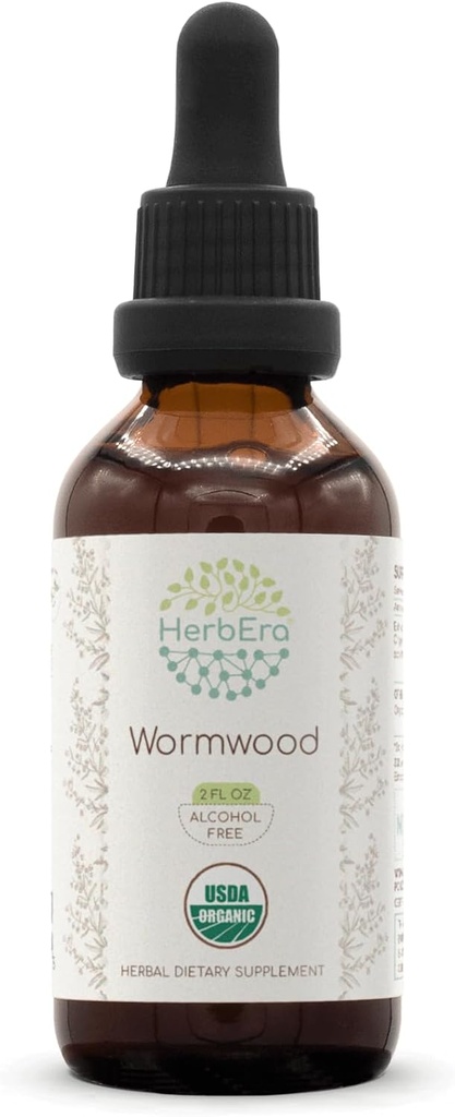 HerbEra Wormwood B60 USDA Organic Tincture ← Alcohol-Free Extract, High-Potency Herbal Drops ← Certified Organic Wormwood (Artemisia Absinthium) Dried Herb (2 oz)