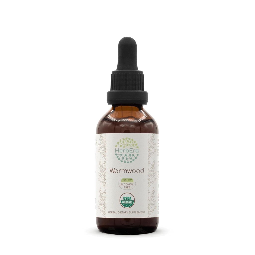 HerbEra Wormwood B60 USDA Organic Tincture ← Alcohol-Free Extract, High-Potency Herbal Drops ← Certified Organic Wormwood (Artemisia Absinthium) Dried Herb (2 oz)