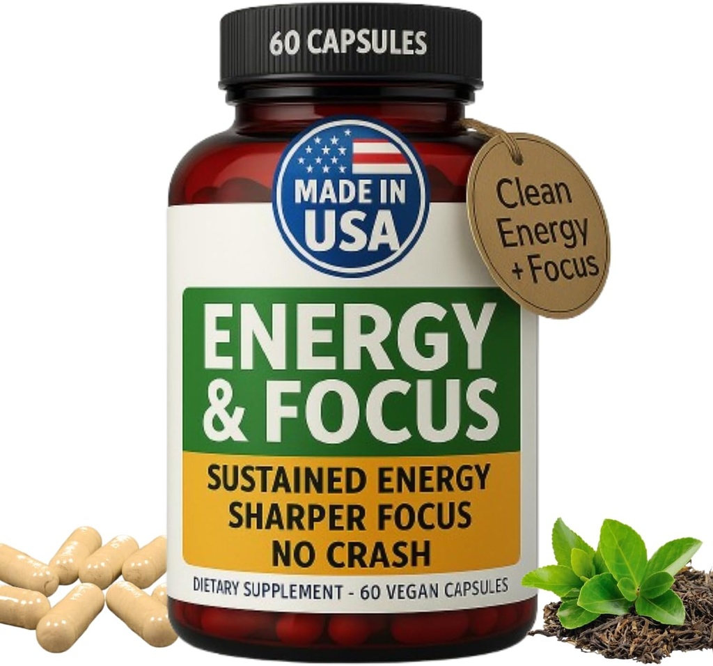 Green Regimen Energy & Focus Capsules - Suplemento Nootrópico Natural para la Claridad Mental Sostenida, Concentración Mejorada & Alertness - No Crash, Vegan, No GMO - 60 Caps