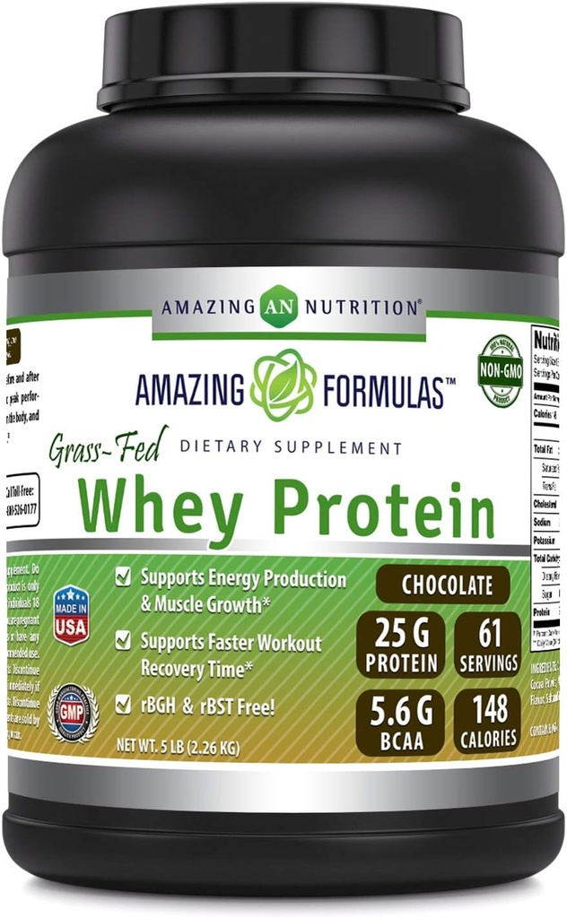 Amazing Fórmulas Grass-Fed Whey Protein Suplemento ← Chocolate Flavor  25 G Protein Por Serving ← Non-GMO ← Gluten-Free ←