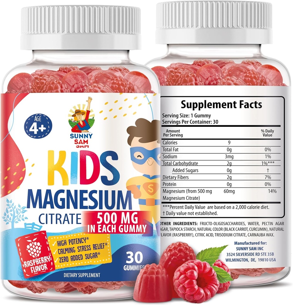 Gummies de Magnesio Libre de Azúcar para Niños &amp; Adolescentes - 500mg Citrato de Magnesio Calma - Magnesio Chewable Gummy Suplemento para el sueño, Mood &amp; Muscle Support - 30 días de suministro
