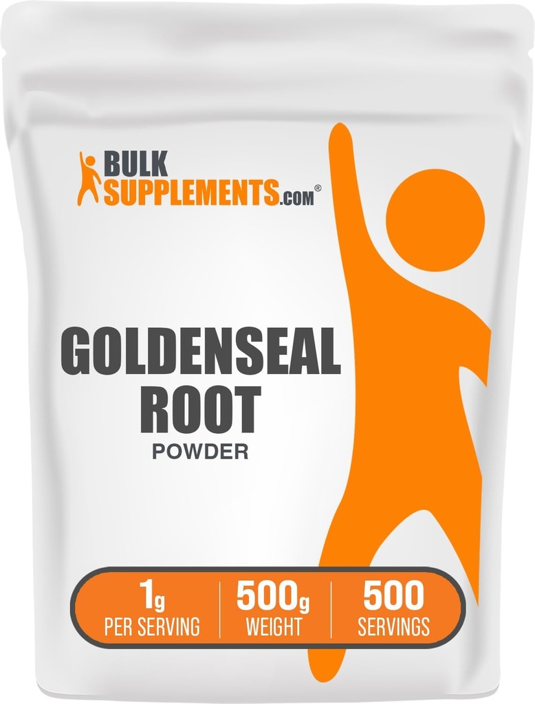 BulkSupplements.com Goldenseal Powder - Suplemento Herbal, Fuente de Goldenseal Root - Vegan &amp; Gluten Free, 1g por Serving, 500g (1.1 lbs) (Pack of 1)