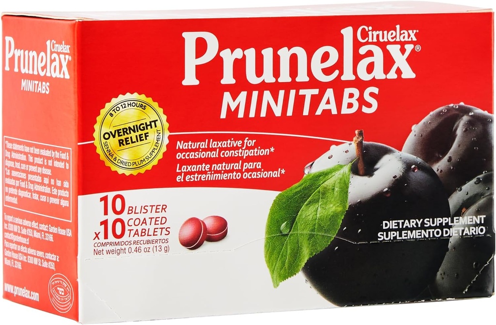 Prunelax Ciruelax Regular Strength Laxative Mini Tablets - Overnight Relief for Occasional Constipation, Senna Extract, Vegan & Gluten-Free, Gentle Relief - 100ct