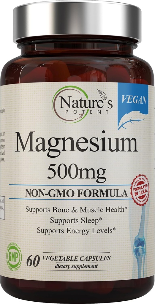 Suplementos de magnesio de la naturaleza ← Citrato de magnesio &amp; óxido de magnesio 500mg Ø Magnesio Vegan Suplemento para Mujeres y Hombres Silencio USA Made Magnesium for Sleep Support - 60 cápsulas de verduras