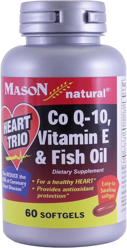 Mason Natural Co Q-10, Vitamin E and Fish Oil, 60 Softgels (Pack of 2)
