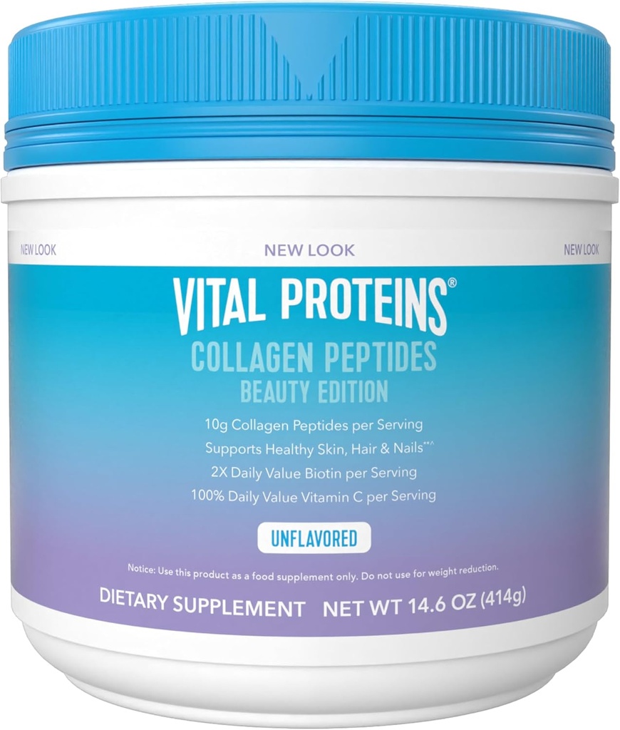 Proteínas vitales Collagen Peptides Beauty Edition—10g Collagen con biotina, vitamina C y zinc. 14.6 oz