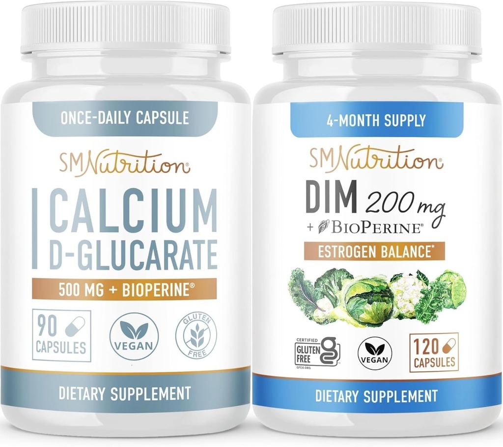 SMNutrition 200mg DIM Supplement with Calcium D-Glucarate ¦ Hormon Balancing Bundle with DIM Diindolylmethane Capsules (120 Servings) and Vegan Gluten Free Non-GMO CDG Supplement (90 Servings)