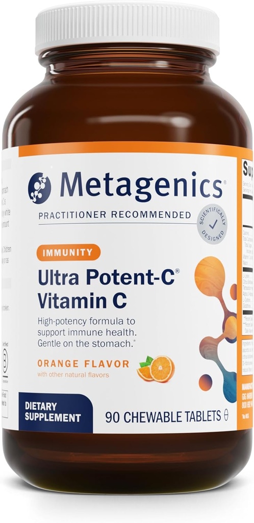 Metagenics Ultra Potent-C Chewable - 250 mg Vitamina Buffered C con Bioflavonoides, L-Lysine & L-Cysteine - Soporte inmunológico y antioxidante - No GMO, libre de gluten - sabor natural naranja - 90 tabletas