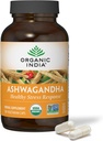 ORGANIC INDIA Cápsulas de Ashwagandha - Suplemento de Ashwagandha orgánica - Gorra de Ashwagandha Vegan, libre de gluten, Kosher, no GMO, soporta alivio de estrés, energía y sueño - 180 Cápsulas