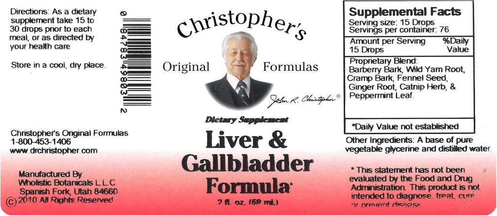 Fórmula original de Christopher Liver " Gallbladder Fórmula, Suplemento herbal para el soporte digestivo " , 2 fl oz