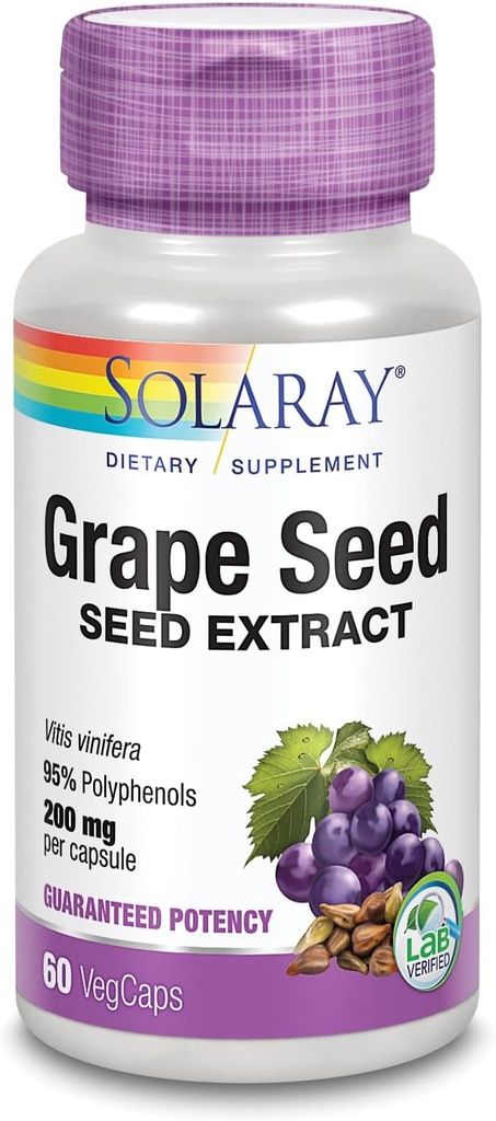 SOLARAY Grape Seed Extract 200 mg Más Complejo Bioflavonoide ← Saludable Cardiovascular " Blood Vessel Support ← 60 VegCaps