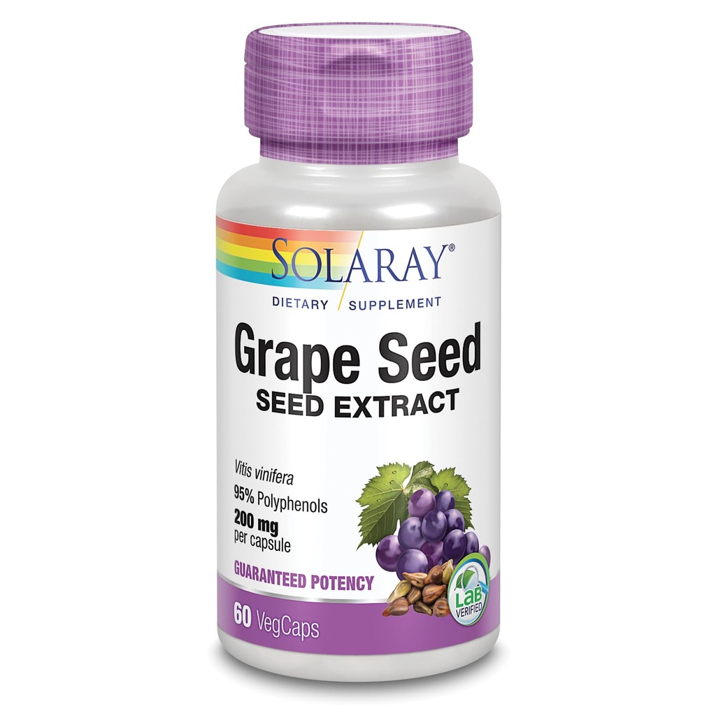 SOLARAY Grape Seed Extract 200 mg Plus Bioflavonoid Complex | Healthy Cardiovascular & Blood Vessel Support | 60 VegCaps