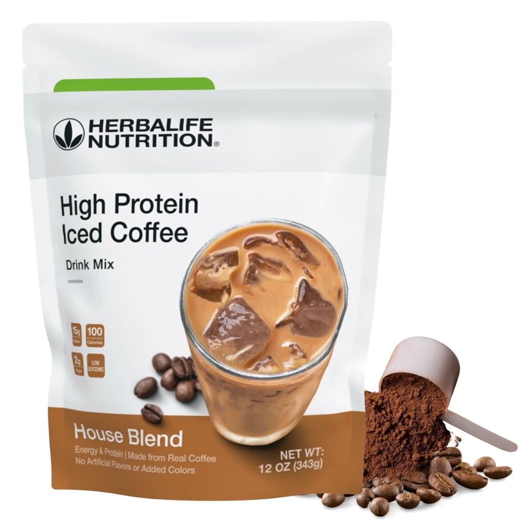Herbalife HERBALIFE NUTRITION High Protein Iced Coffee Drink Mix: (House Blend 12 oz 343g) Energy and Protein, Made From Real Coffee, 12 ounces