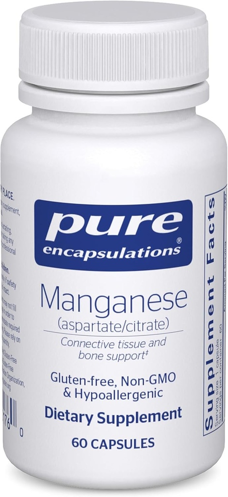 Pure Encapsulations Manganese (Aspartate/Citrate) ← Hipoallergenic Trace Suplemento Mineral para el tejido conectivo y los huesos