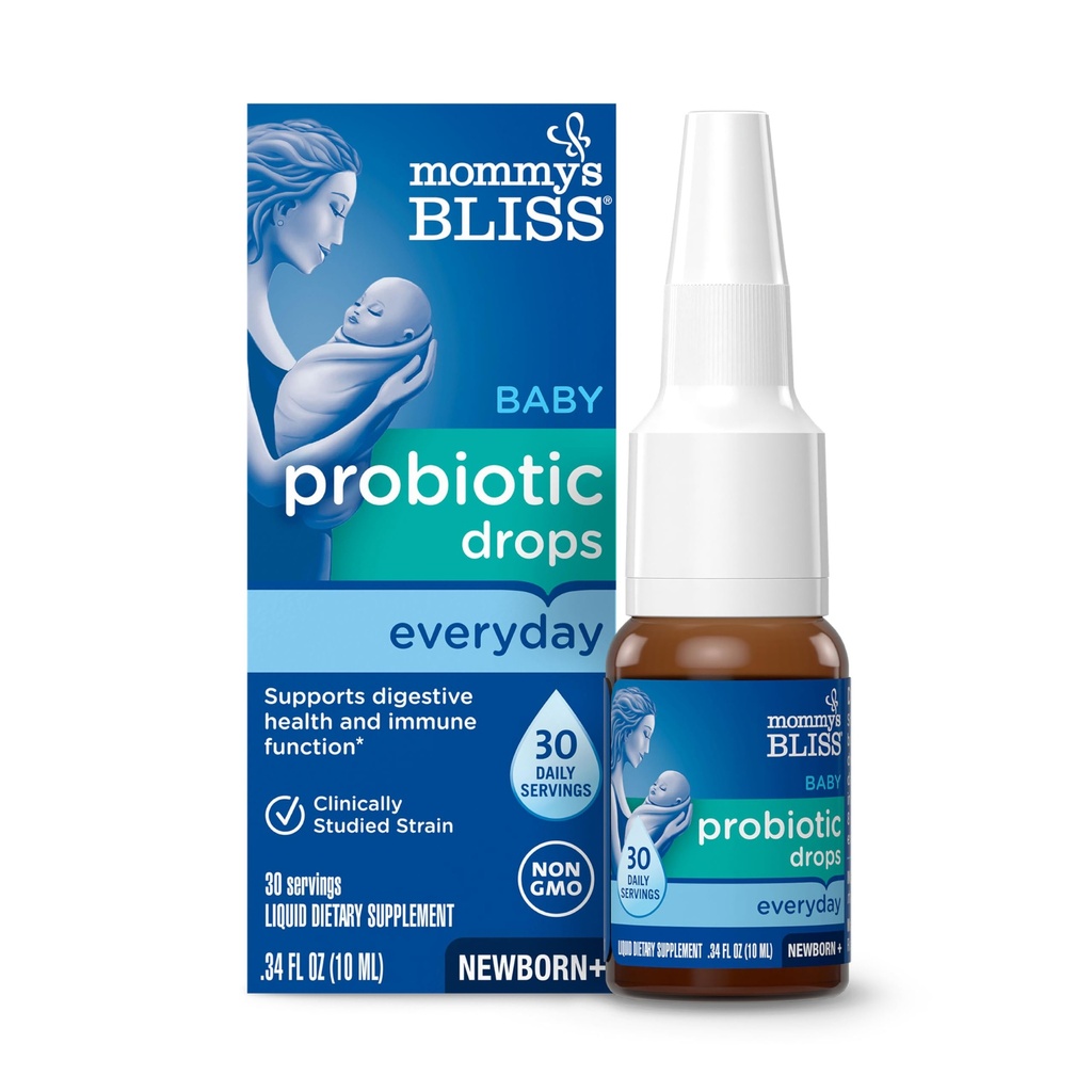 Mama's Bliss Baby Probiotic Drops, Daily Gas, Constipation, and Colic Symptom Relief + Immune Support, Newborns & Up, 0.34 Fl Oz (30 Servings)