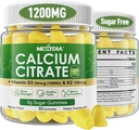 Calcium Citrate Gummies 1200mg con vitamina D3 K2, suplementos de calcio Chewable para hombres y mujeres, soporte de alta potencia B0ne, Te*th, Strength &amp; Immune Health, Mango Flavor, Non-GMO, Sugar Free, 120 Cts