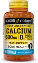 MASON NATURAL Absorción rápida Calcio con vitamina D3 - Fortalece la función muscular, apoya los huesos saludables y la salud general, 60 Softgels