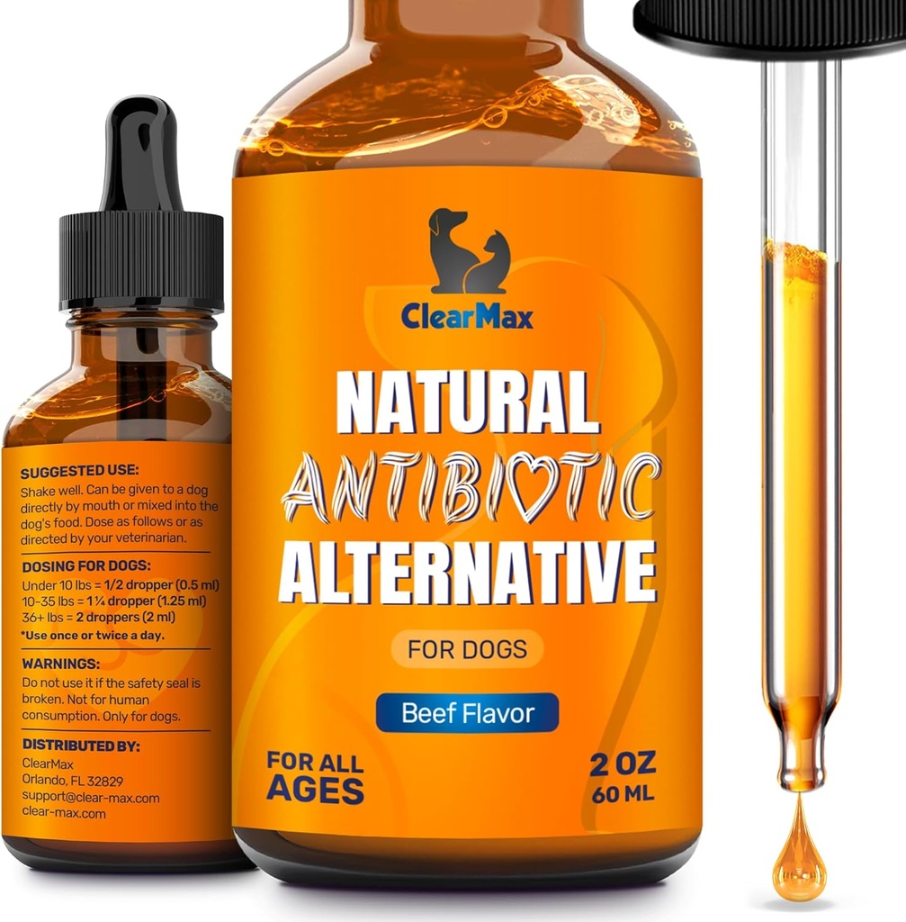 Antibióticos naturales para perros para alergias, infecciones, tos, musgos digestivos – Antibióticos perros con sabor a carne de res Puede apoyar la orina y la respiración – Composición orgánica con arándano – 2 Oz