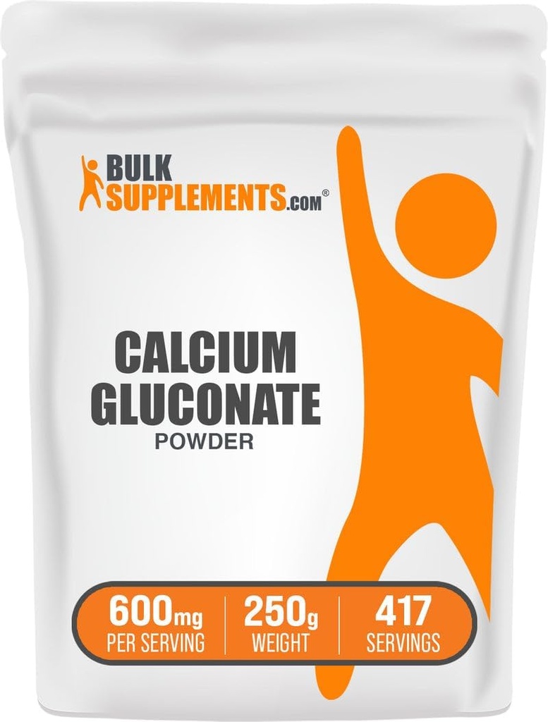 BulkSupplements.com Calcio Gluconate Powder - Suplemento de calcio, Fácilmente Absorbed - Sin sabor, 600 mg por ser, 250g (8.8 oz) (Pack of 1)