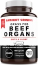 Grass Fed Beef Organs Supplement 4500mg - Desiccated Liver, Bone Marrow, Heart, Spleen, Pancreas & Kidney, Non-GMO, Gluten Free, Undefatted by Ancient Origins (180 cápsulas, 750 mg cada uno)