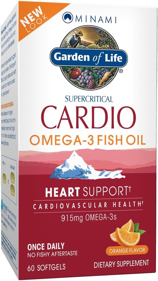 Garden of Life Fish Oil Omega 3 - Cardio Fish Oil Supplement for Heart Health, 915mg Omega 3 Fatty Acids EPA &amp; DHA - Orange Flavor, Two Month Supply, Minami Ultimate Supplements, 60 Softgels