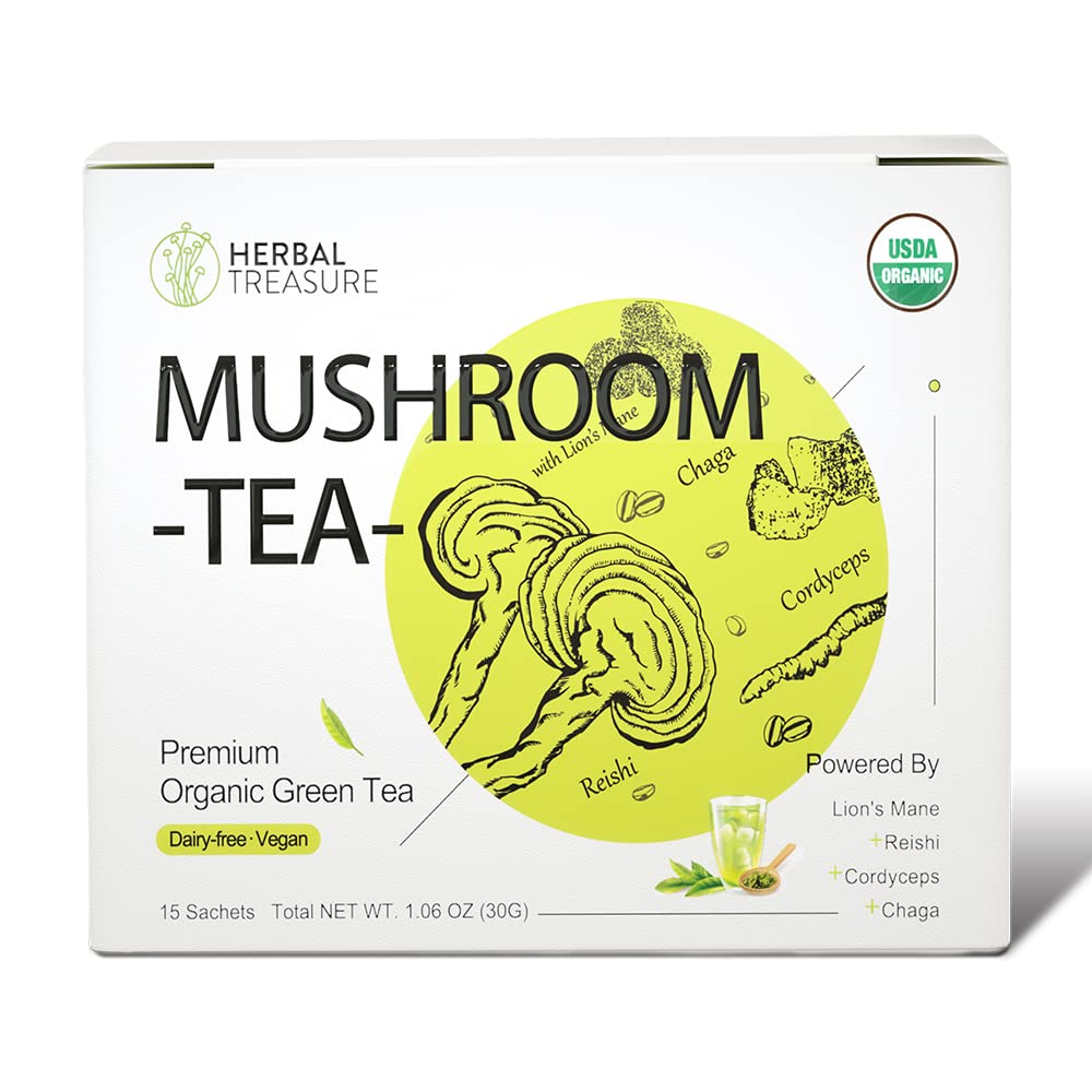 WL Herbal Treasure Mushroom Green Tea con Lions mane Reishi Cordyceps Chaga 15 Conde