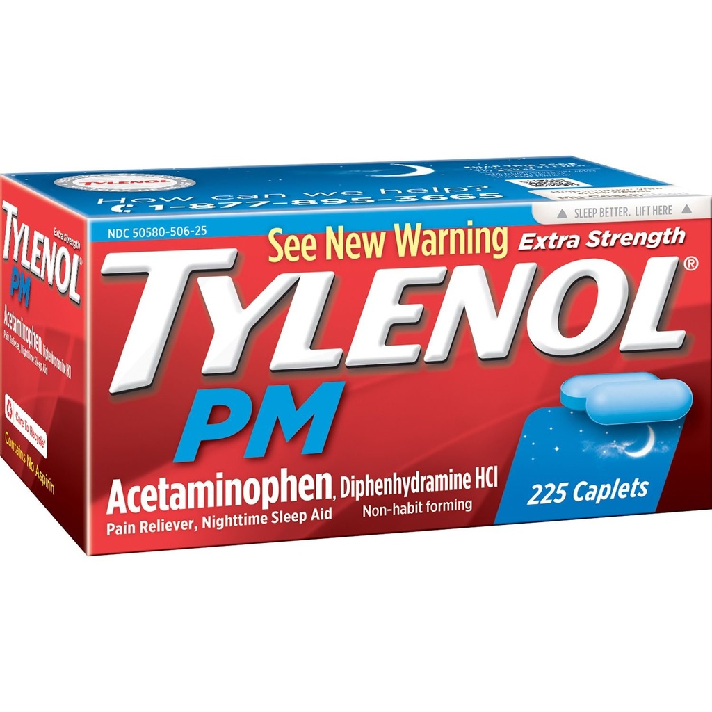 Tylenol Pm Extra Strength Pain Reliever + Sleep Aid, 225-caplets (1 Pack)
