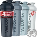 VELOMIX -4 PACK 28 Oz Protein Shaker Bottle for Protein Mixes - 4x Wire Whisk ← Leak Proof Shaker Cups for Protein Shakes ← Protein Shaker Bottle Pack ← Protein Shake Cup (Aqua Depths)