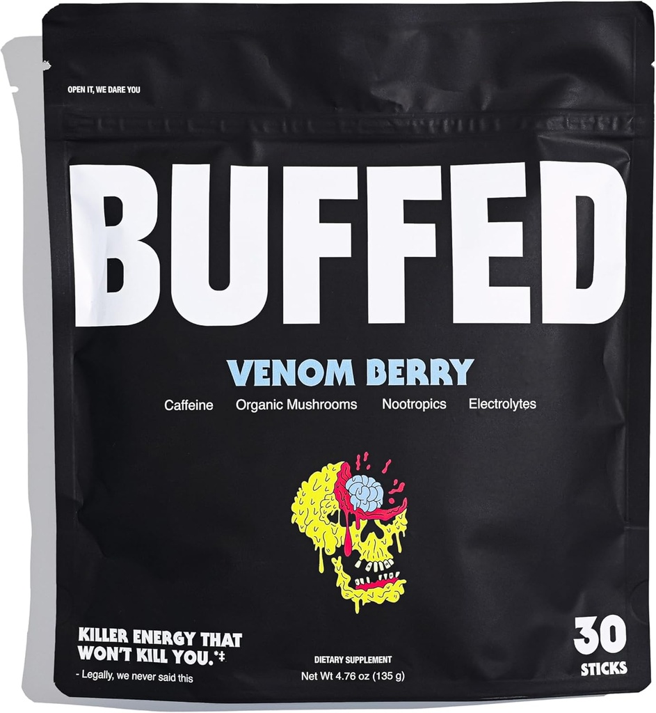 Empaquetadura de polvo de energía, Bebida Mix TENIDO Packets limpios, saludables de Boost TEN 150mg Caffeine + Hidration ANTE Nootropics, Organic Mushrooms, B-Vitamins, Electrolytes TEN 30 Pack-Venom Berry