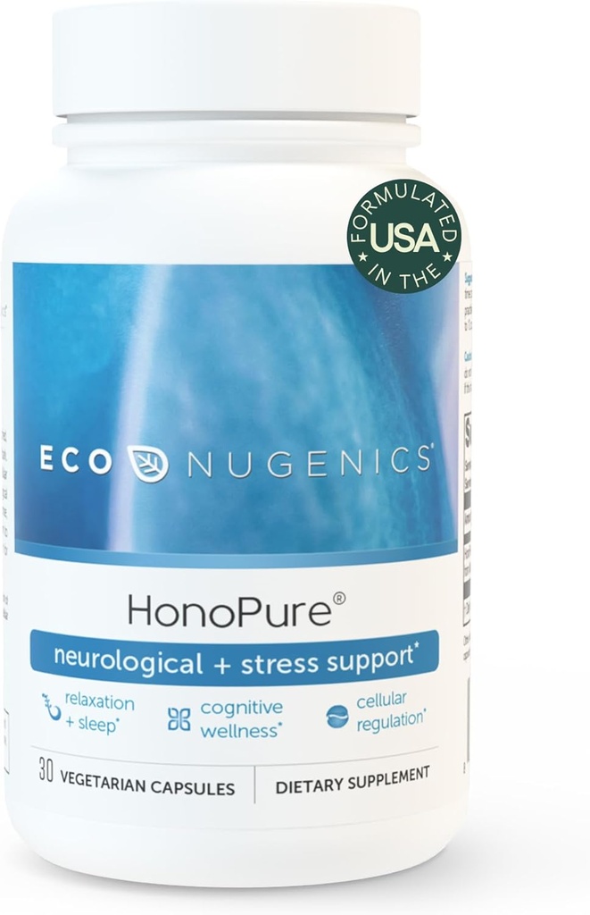 EcoNugenics HonoPure Magnolia Bark Extract – 98% Puro Honokiol Suplemento Ayuda con Función cerebral, Ayuda al sueño, alivio de estrés " Mood general - Nootropic with GABA " Antioxidante Support – 30 cápsulas