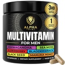 Alfa Tribe Multivitamínico para Hombres con Seamoss Black Seed Oil Ashwagandha Burdock Root, Turmeric Bladderwrack, Vitamina C, Elderberry, Manuka, Yellow Dock ← Daily Men's Vitamins and Minerals Supplement