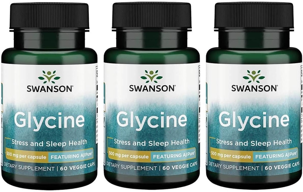 Swanson Amino Ajipure Glycine Pharmaceutical Grade 500 Milligrams 60 Veg Capsules (3 Pack)