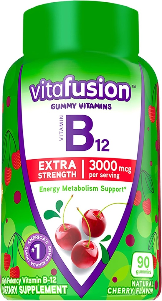 Vitafusion Elderberry Gummy Vitaminas 90ct Vitamina B12 Gummy Vitaminas Energía Metabolismo Sistema nervioso Soporte 90ct