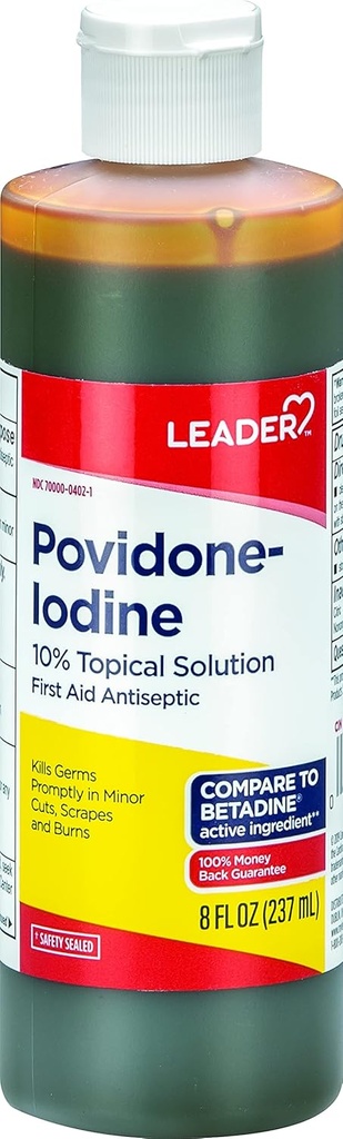 Líder Povidone Iodine 10% Prep Solution USP, First Aid Antiseptic Wound Cleanser, Wound Wash, Antiseptic Soap (8 Fl Oz, Pack de 1)
