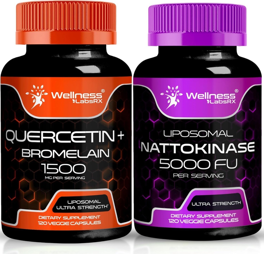 WELLNESS LABSRX Quercetin with Bromelain ← Nattokinase Suplemento cápsulas - 5000 FU - Enzymes from Pure Japanese Natto Extracto