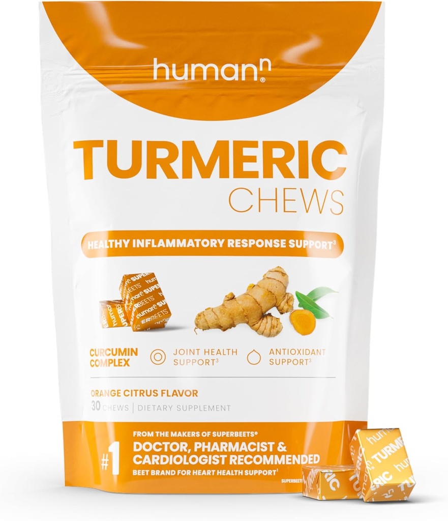 HumanN Turmeric Chews Suplemento – Complejo de Curcumina de Alta Absorción Estudiada Clínicamente - Orange Citrus Flavor – de SuperBeets Makers – Salud Conjunta – 30 Conteo