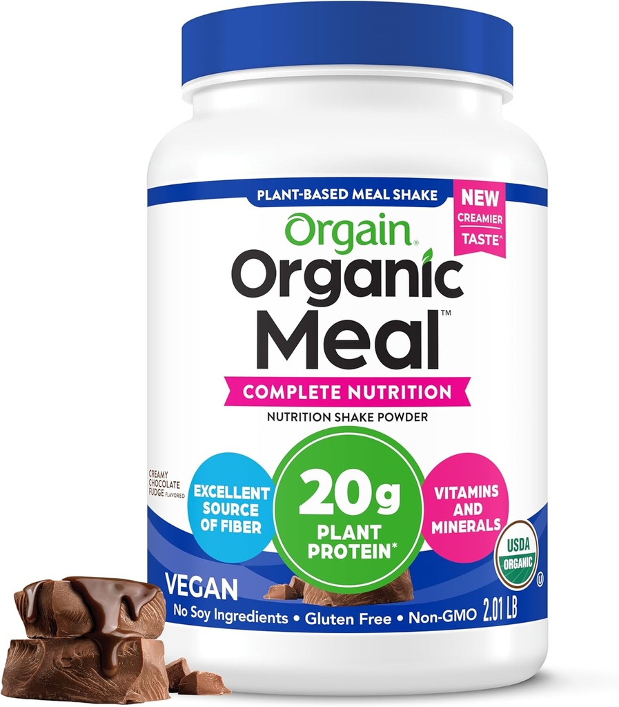 Orgain Orgain orgánico Vegan Meal Reemplazo Proteína Polvo, Creamy Chocolate Fudge - 20g Planta Basada Proteína, Gluten Gratis, Dairy Gratis, Lactose Gratis, Soy Gratis, No Sugar Añadido, Para Smoothies & Shakes - 2.03lb
